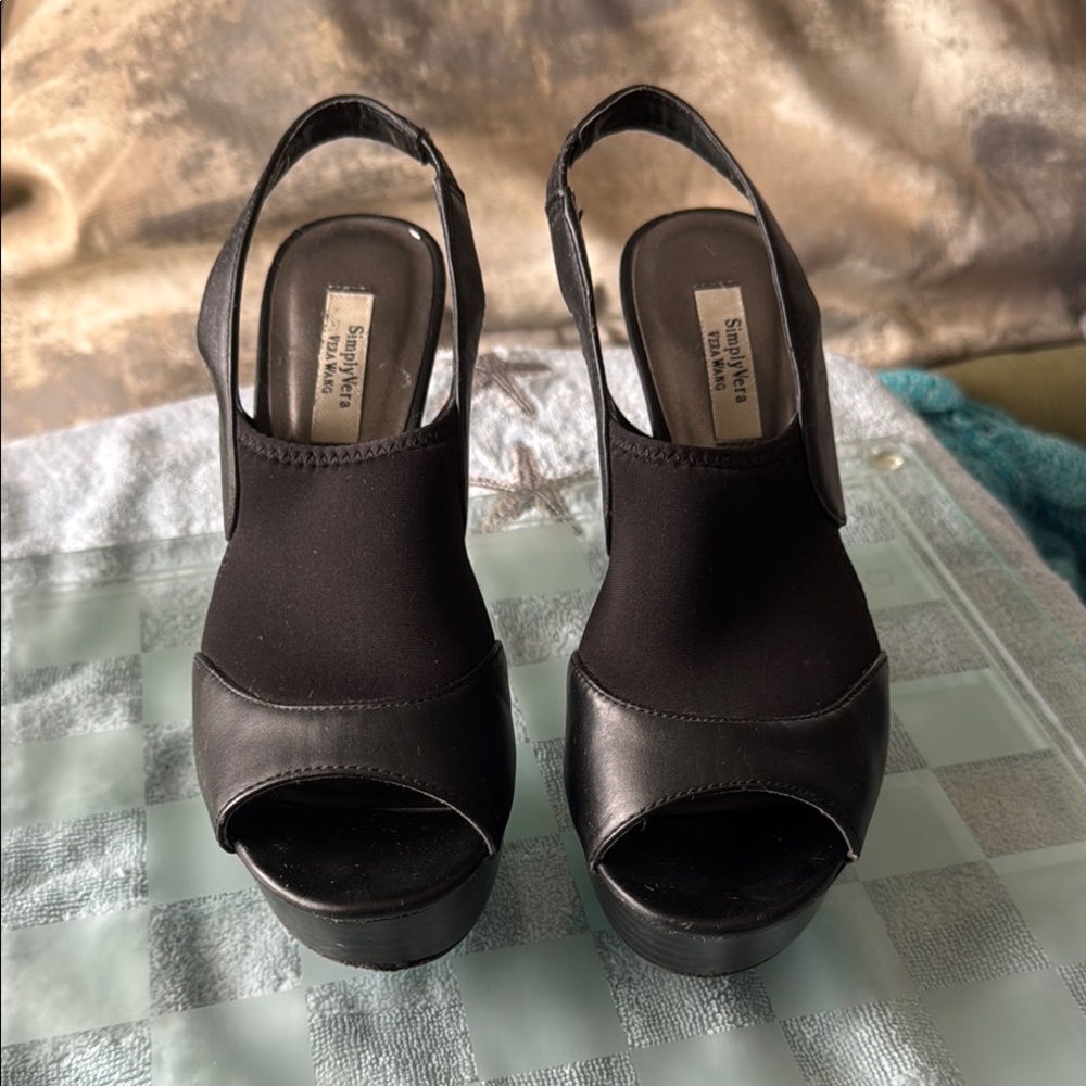 Vera Wang Black Women's Slingback Platform Heels